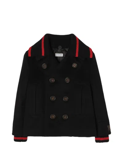 Burberry Kids' Striped-trim Peacoat In Black