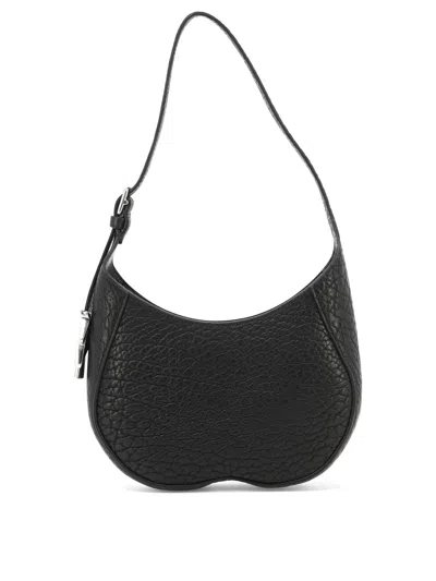 Burberry Structured B-shaped Handbag For Women In Black With Brushed Metal Charm