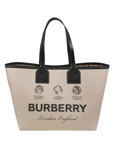 Burberry Structured Beige Tote Bag