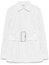 Burberry Vertical Striped Shirt With Belted Waist In White