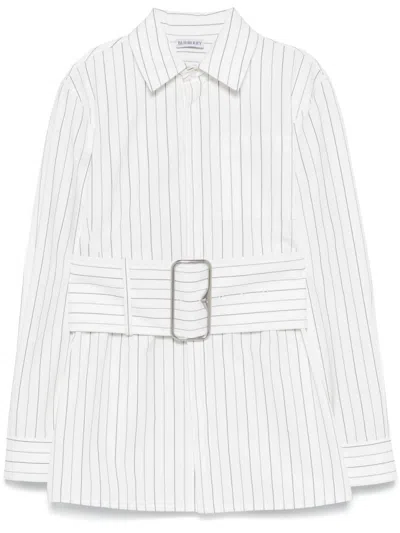 Burberry Structured Belted Dress With Classic Collar In White