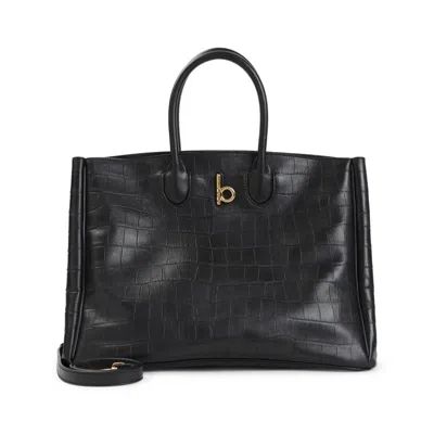 BURBERRY BURBERRY STRUCTURED BLACK LEATHER SHOPPER BAG