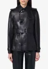 Burberry Short Leather Jacket With Studs And Buckle In Black