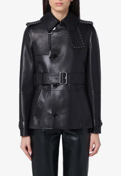 BURBERRY STUD EMBELLISHED LEATHER JACKET