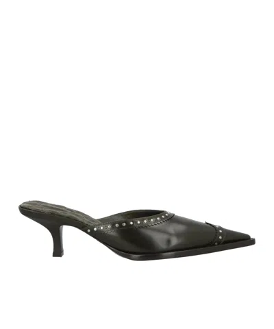 Burberry Studded Heel Leather Mule Slippers In Black