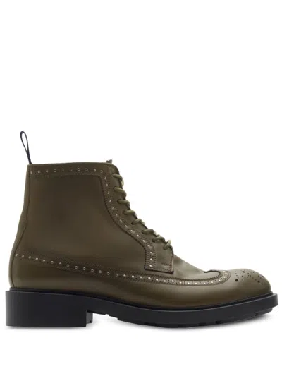 Burberry Studded Leather Boots In Green