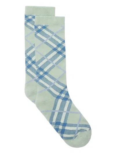 Burberry Stylish Check Socks For Men In Green