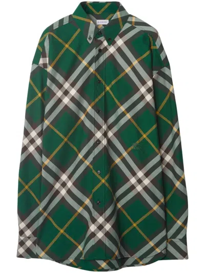 Burberry Stylish Checkered Cotton Shirt For Men In Green