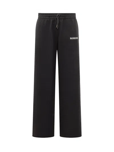 Burberry Stylish Wide-leg Trousers With Embroidered Logo In Black