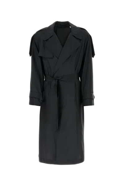 Burberry Double-breasted Silk Trench Coat In Black