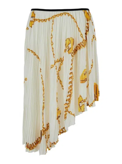 BURBERRY BURBERRY MULTICOLOR ASYMMETRIC SKIRT WITH ELASTIC WAIST AND ALL-OVER CHAIN PRINT IN TECH FABRIC WOMA