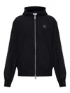 Burberry Check Trim Zip-up Drawstring Hoodie In Black