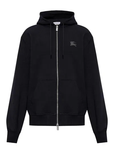 Burberry Check Trim Zip-up Drawstring Hoodie In Black