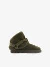Burberry Snug Green Ankle Boots With Strap In Suede And Shearling In Loch