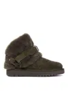 Burberry Snug Green Ankle Boots With Strap In Suede And Shearling In Green