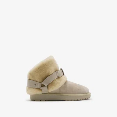 Burberry Embellished Shearling And Suede Boots In Beige