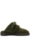 Burberry Elegant Mini Suede Slippers With Soft Fur Lining In Green