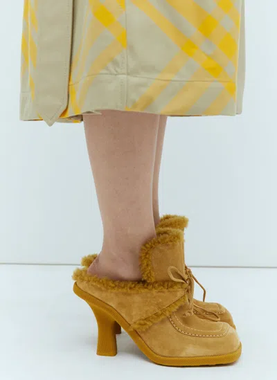 Burberry Suede And Shearling Heeled Mules In Yellow
