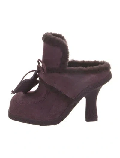 Pre-owned Burberry Suede Animal Print Mules In Purple