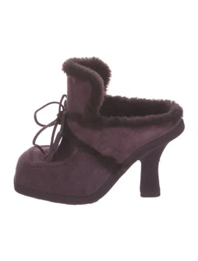 Pre-owned Burberry Suede Animal Print Mules In Purple