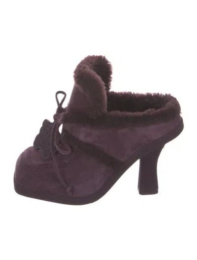 Pre-owned Burberry Suede Animal Print Mules W/ Tags In Purple