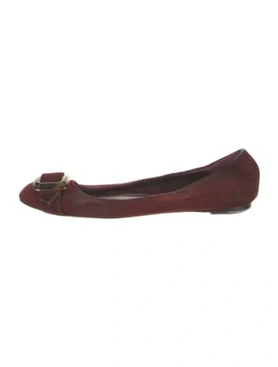 Pre-owned Burberry Suede Ballet Flats In Burgundy