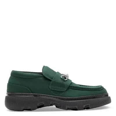 Burberry Suede Barbed-wire Creeper Clamp Loafers In Green