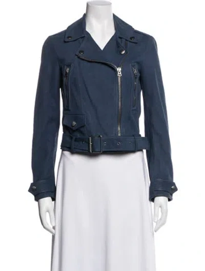 Pre-owned Burberry Suede Biker Jacket In Blue