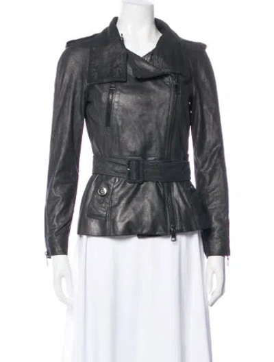 Pre-owned Burberry Suede Biker Jacket In Gray