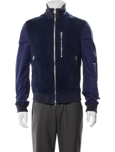 Pre-owned Burberry Suede Bomber Jacket In Blue