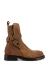 Burberry Suede Ankle Boots Block Heel Pull Tab In Brown