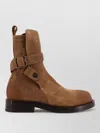 Burberry Suede Ankle Boots Block Heel Pull Tab In Brown