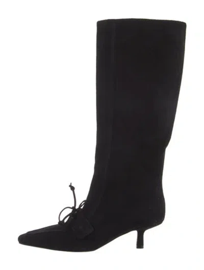 Pre-owned Burberry Suede Bow Accents Lace-up Boots In Black