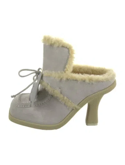 Pre-owned Burberry Suede Bow Accents Mules In Gray