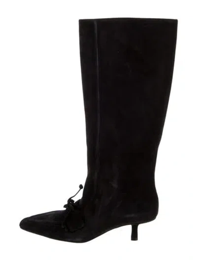 Pre-owned Burberry Suede Bow Accents Rain Boots In Black