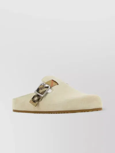 Burberry Suede Buckle Flat Open Back Slippers