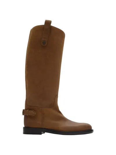 Burberry Suede Cavalier Boots In Brown