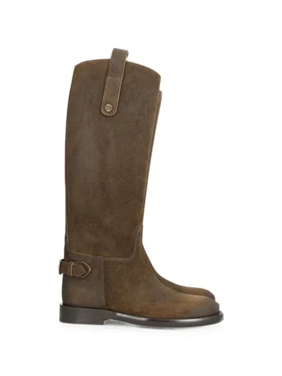 Burberry Suede Cavalier Boots In Brown