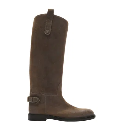 Burberry Suede Cavalier Knee-high Boots In Brown