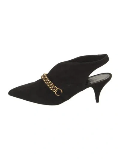 Pre-owned Burberry Suede Chain-link Accents Slingback Pumps In Black