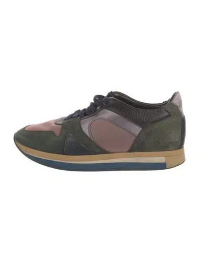 Pre-owned Burberry Suede Colorblock Pattern Athletic Sneakers In Green