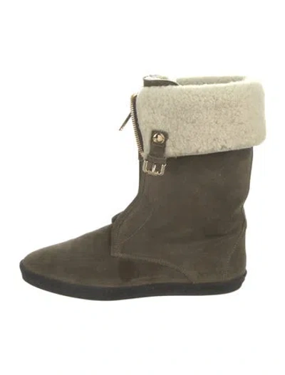 Pre-owned Burberry Suede Colorblock Pattern Lace-up Boots In Green