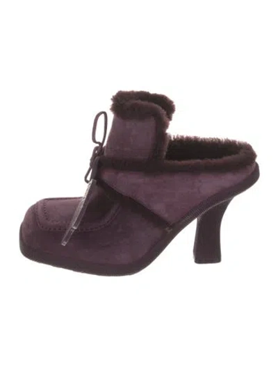 Pre-owned Burberry Suede Colorblock Pattern Mules In Purple