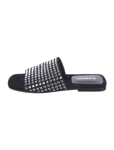 Pre-owned Burberry Suede Crystal Embellishments Slides In Black