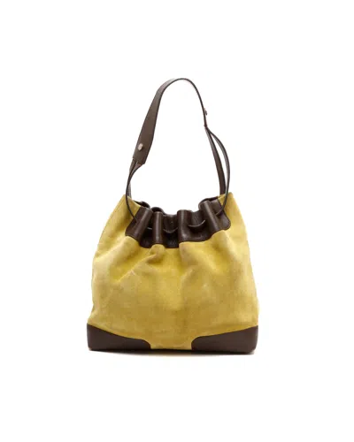Burberry Suede Drawstring Bucket Bag In Yellow