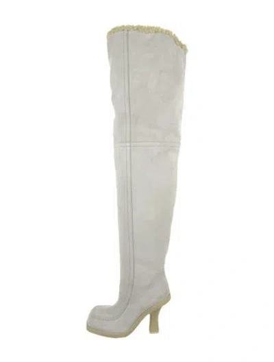 Pre-owned Burberry Suede Faux Fur Trim Boots In White