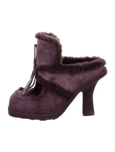 Pre-owned Burberry Suede Faux Fur Trim Mules In Purple