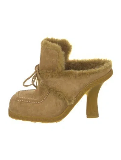 Pre-owned Burberry Suede Faux Fur Trim Mules W/ Tags In Yellow