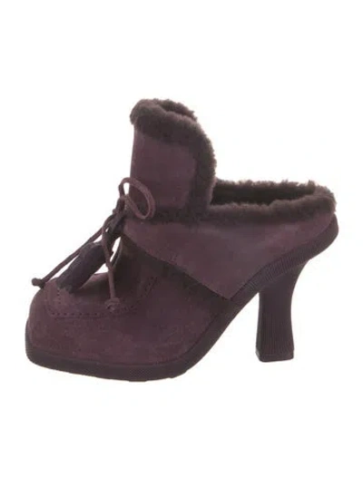 Pre-owned Burberry Suede Floral Print Mules In Purple