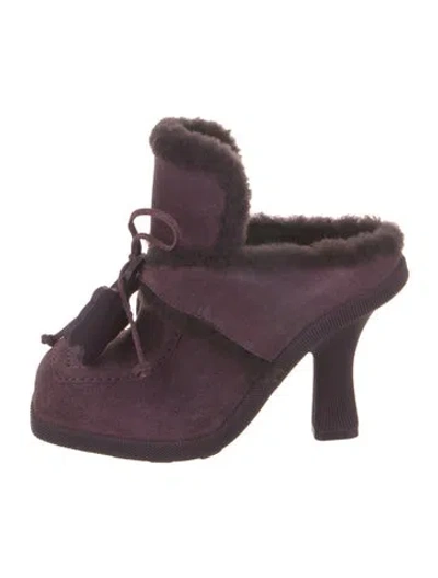 Pre-owned Burberry Suede Floral Print Mules In Purple